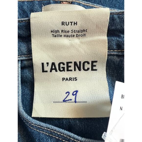 L'AGENCE JEANS WOMENS SIZE 29 RUTH HIGH RISE STRAIGHT RAW HEM STOCKTON BLUE NEW - Picture 4 of 14